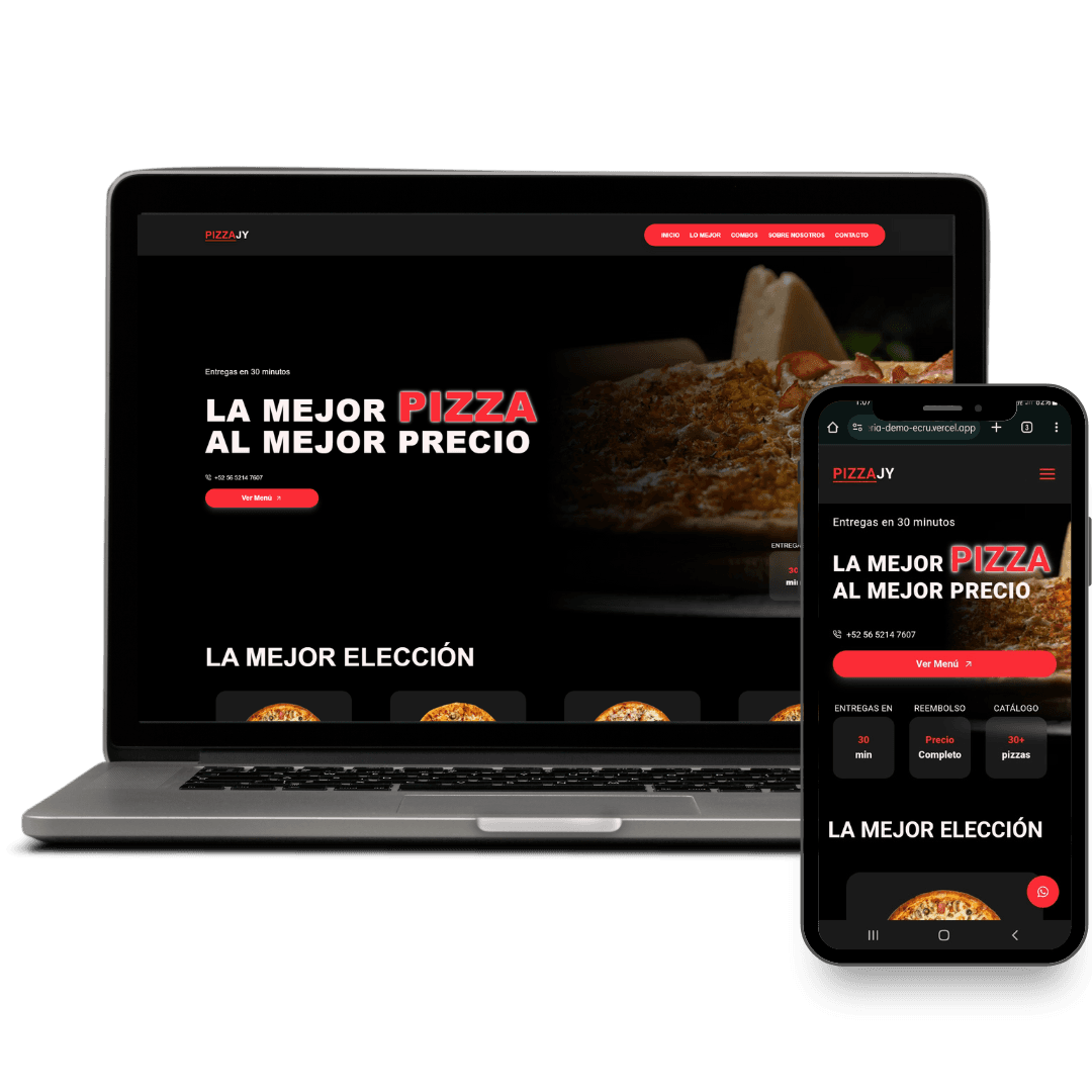 Página moderna para restaurantes que quieren mostrar su menú, promociones y recibir pedidos en línea fácilmente.